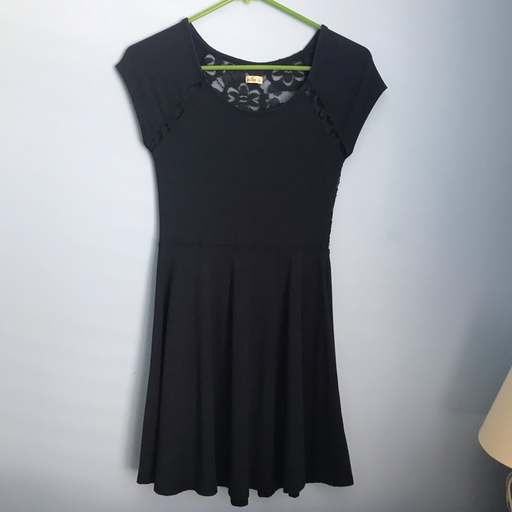 navy lace back skater dress